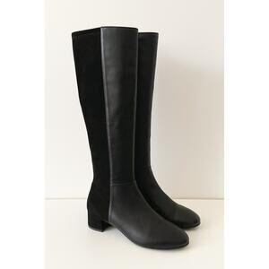 Stuart Weitzman Leather Suede Pull On Riding Boots Black 8.5